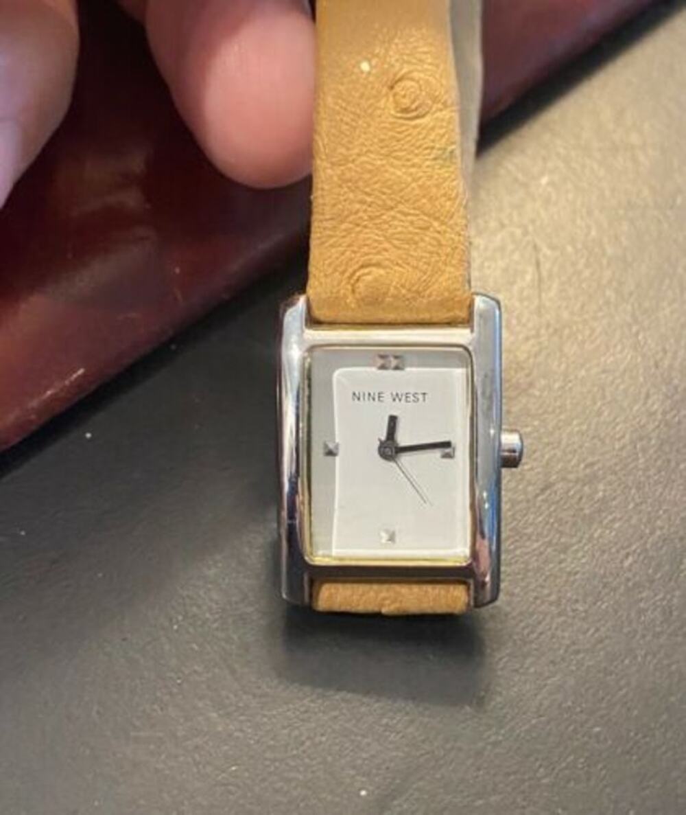 Women's 20mm Silver Tone Nine West Watch, Tan Band